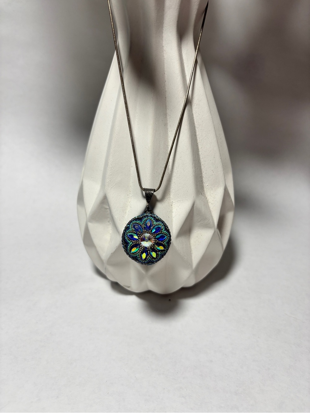 Blue Multicolor Floral Mandala Pendant Necklace - Women Jewelry